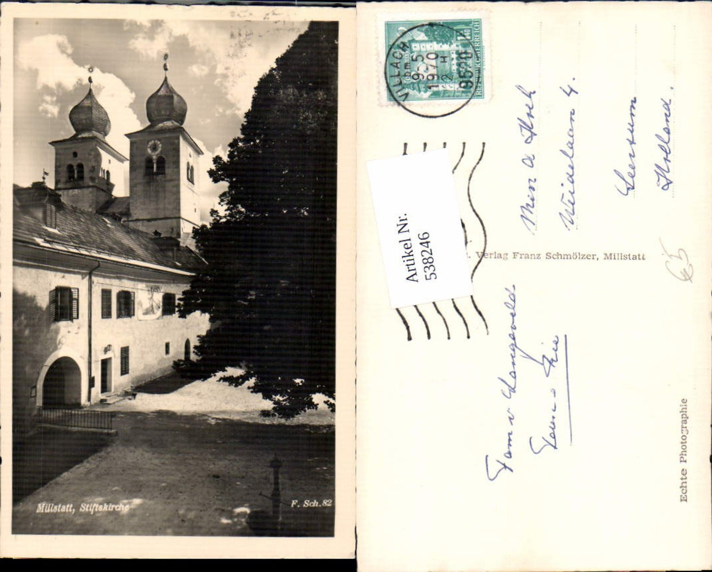 538246, Photo postcard Millstatt am See Collegiate Church