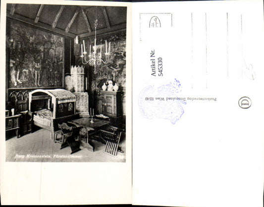545330, Photo postcard of Kreuzenstein Castle near Leobendorf, stove in the Prince's Room