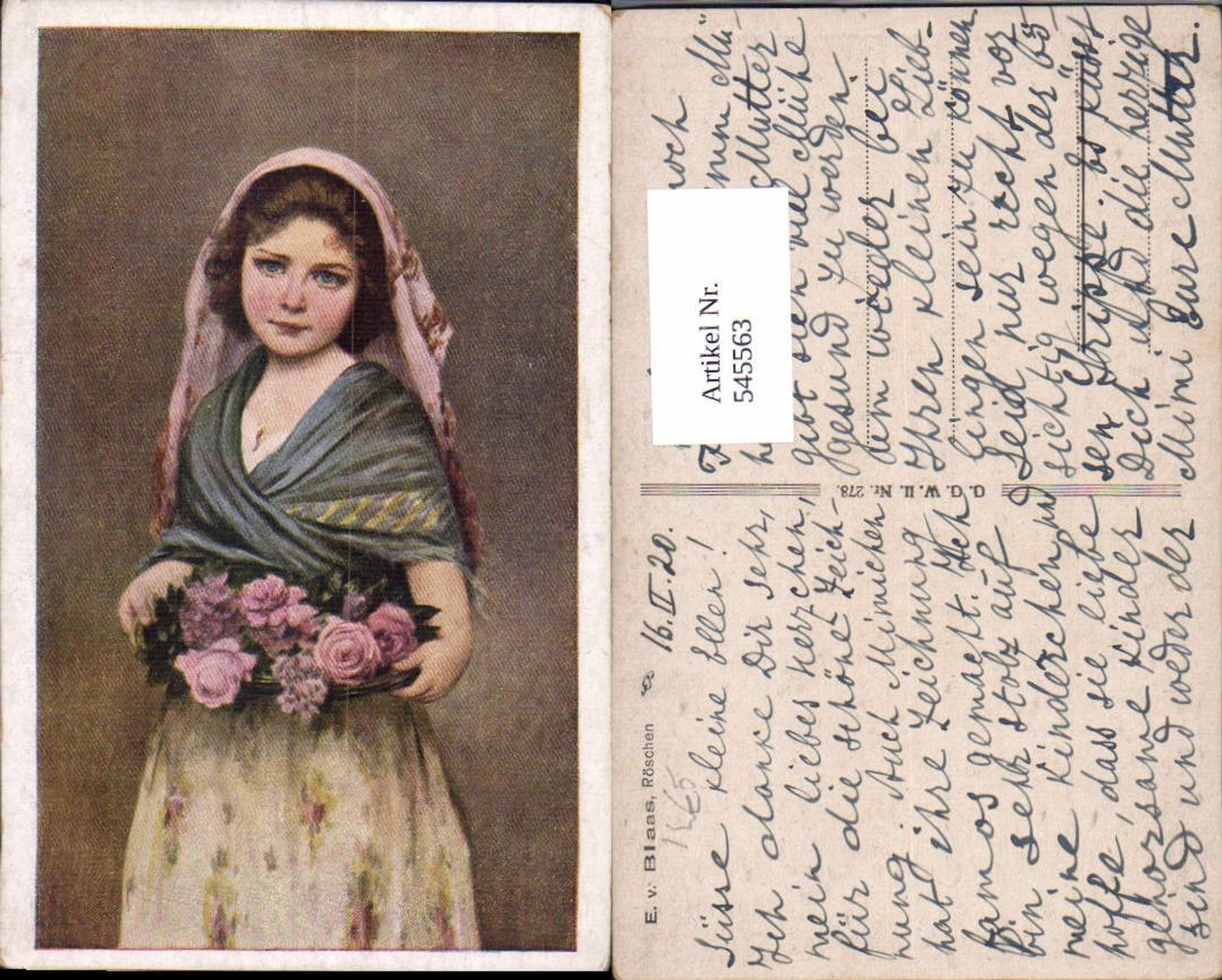 545563, Artist AK E. v. Blaas Children Child Rose Flowers Veil