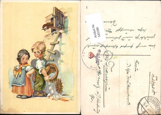 545590, Artist AK Hahn Humor Children Child Eggs Field Post Strausberg