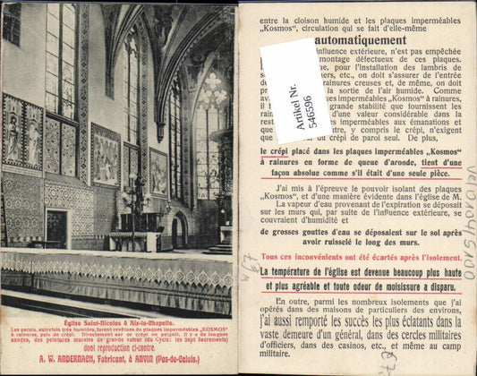 546596, Advertisement AK W. Andernach Anvin Aix la Chapelle Eglise St. Nicolas