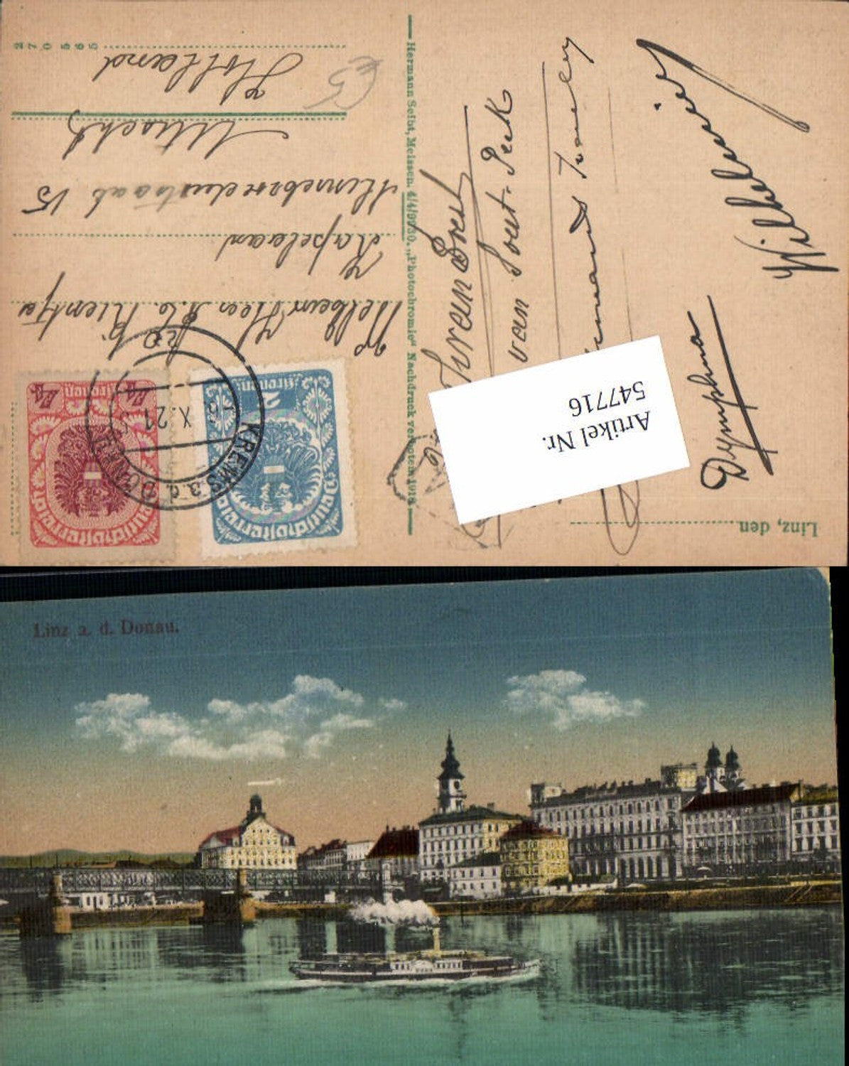 547716, Linz on the Danube, steamer Urfahr
