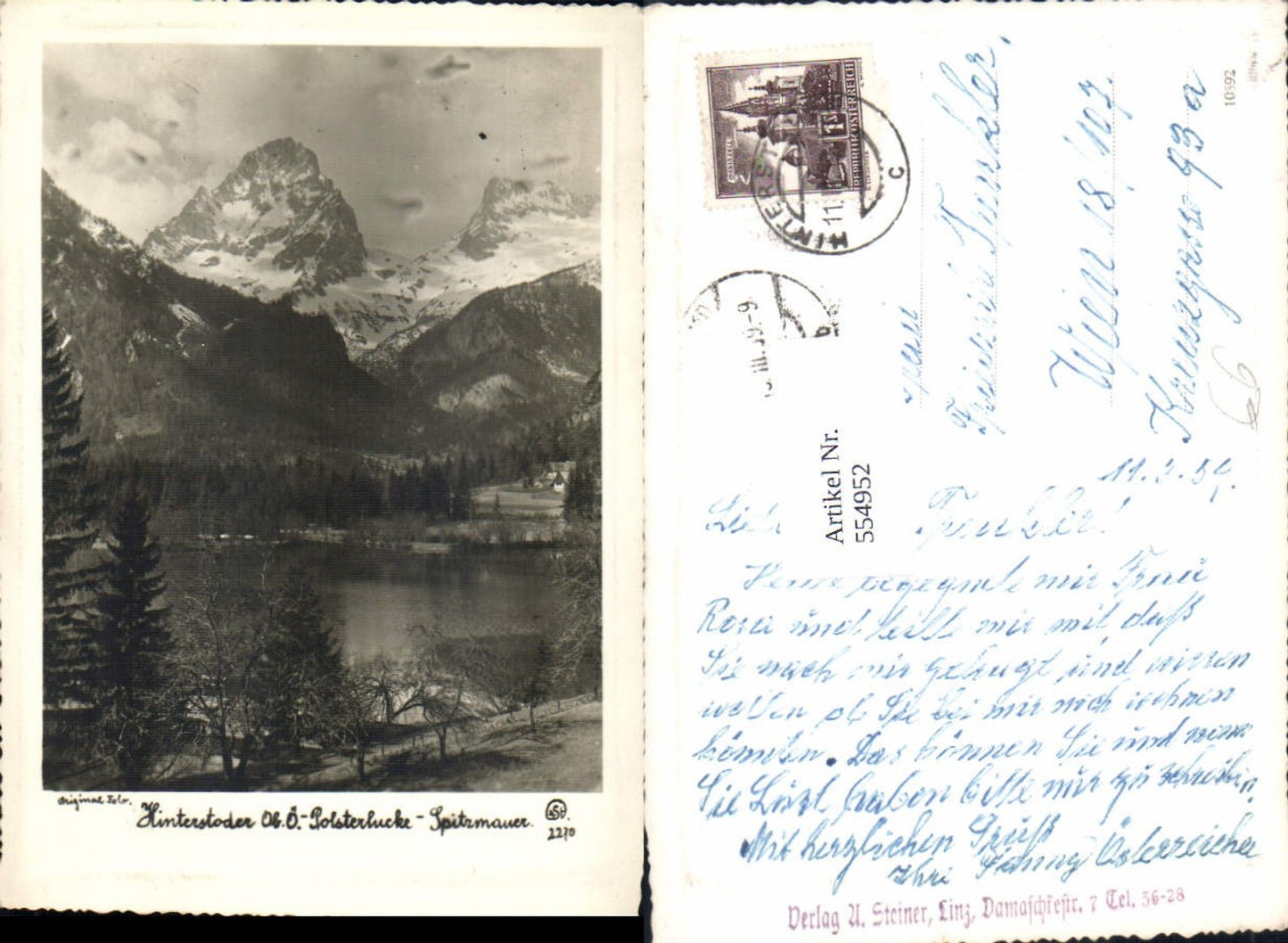 554952, original photo postcard Hinterstoder Polsterlucke pub A. Steiner Linz