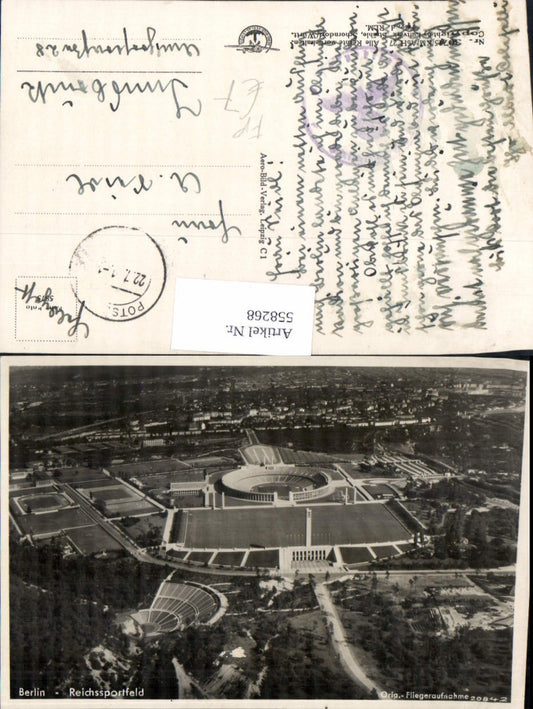 558268, great aerial photograph of Berlin Sportfeld Charlottenburg Feldpost