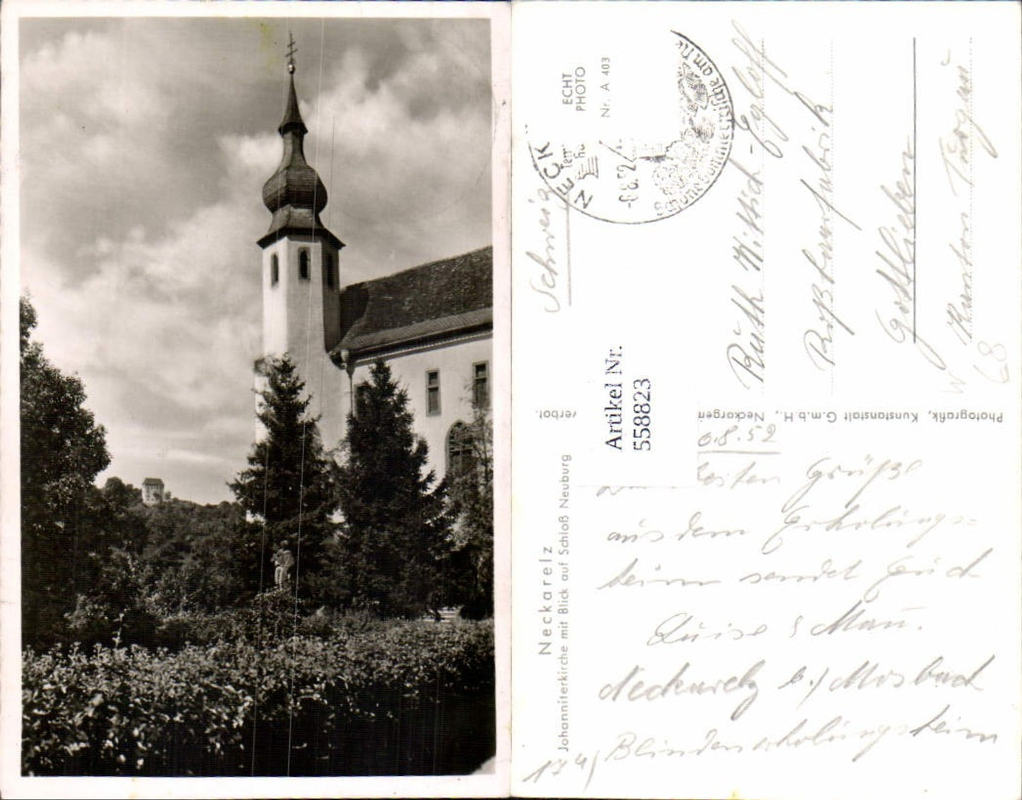 558823, great photo postcard Neckarelz Neuburg near Mosbach
