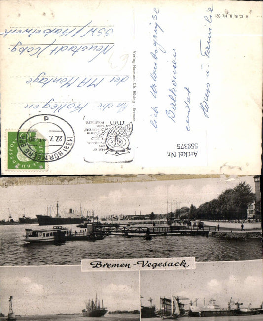 559375, Multi-image postcard Bremen-Vegesack ships steamers harbor