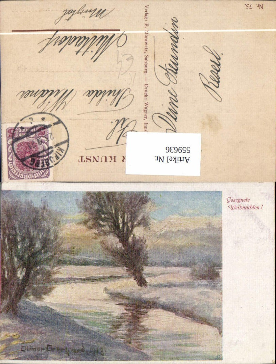 559636, Artist AK Christmas River Winter Landscape