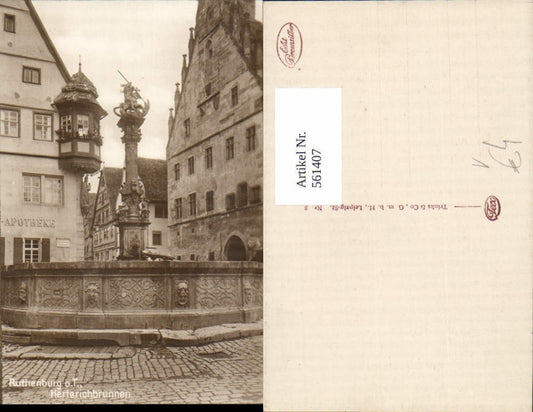 561407, Genuine Bromide Silver Rothenburg ob der Tauber Herterichbrunnen Fountain pub Trinks Co 8