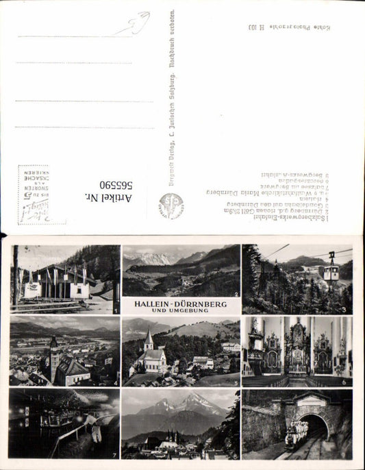 565590,Multi-image postcard Hallein Dürrnberg and surroundings Church Mine Gondola Cable car