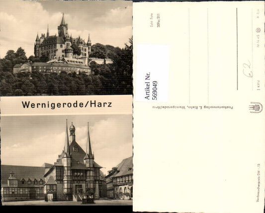 569049, Multi-image postcard Wenigerode Harz Castle and Town Hall