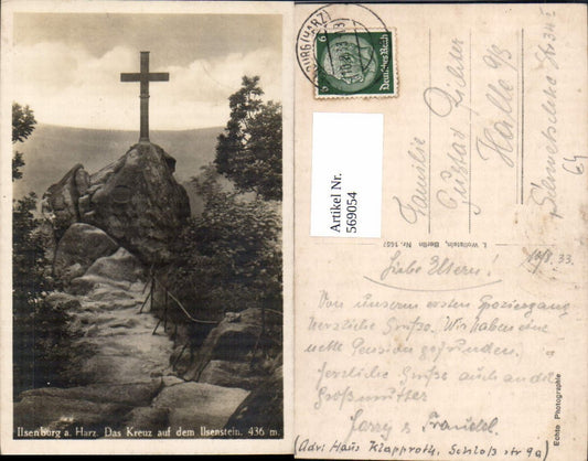 569054, Photo postcard Ilsenburg am Harz, cross on the Ilsenstein