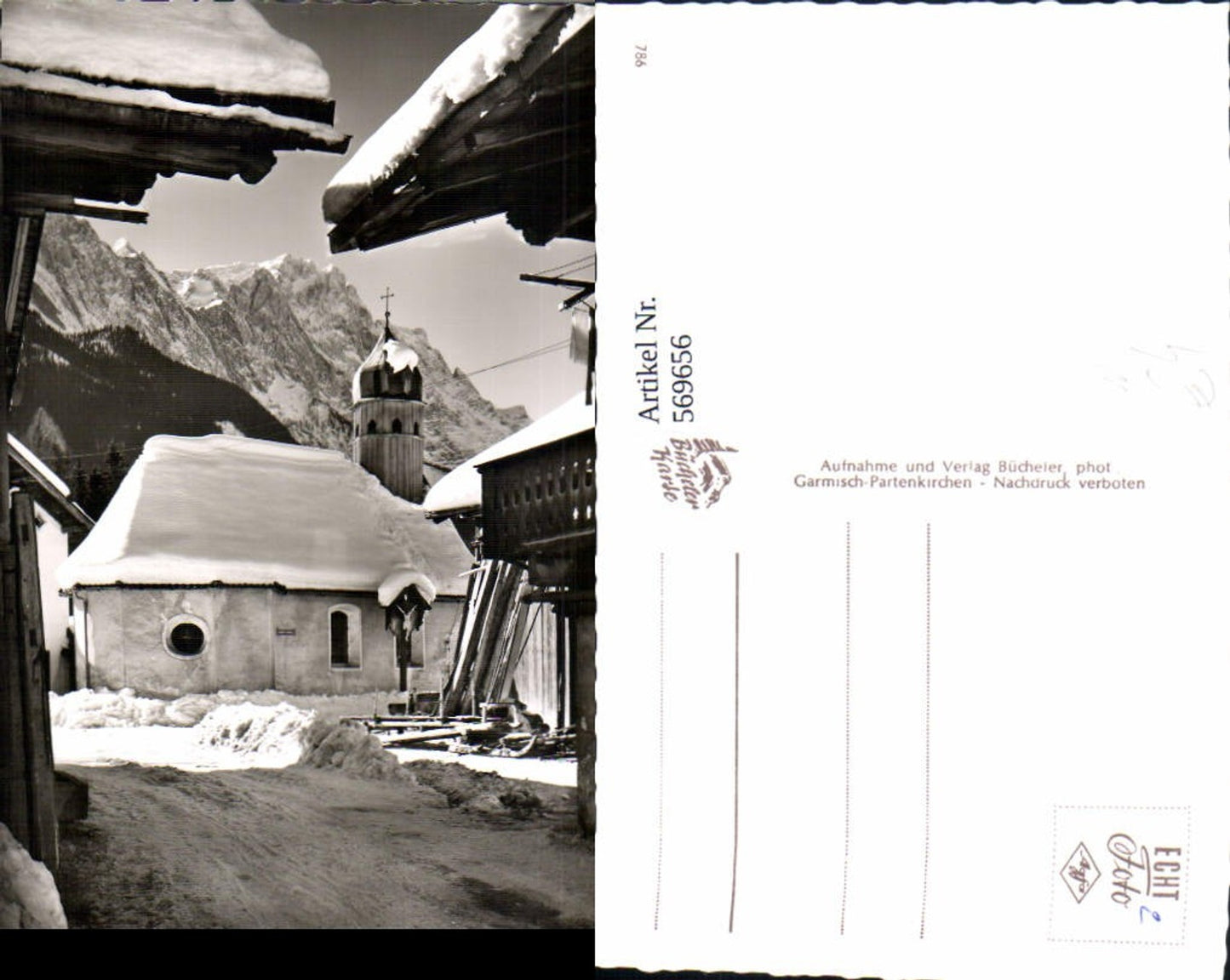 569656, Grainau Untergrainau with Zugspitze, winter view of the church