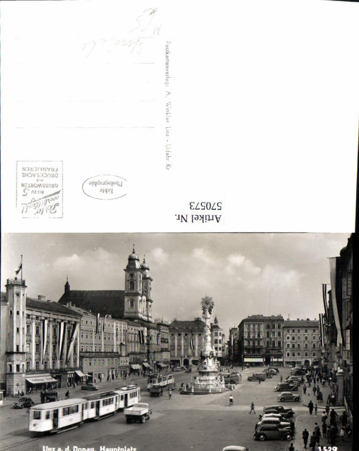 570573, Photo Ak Linz on the Danube Main Square Tram Car