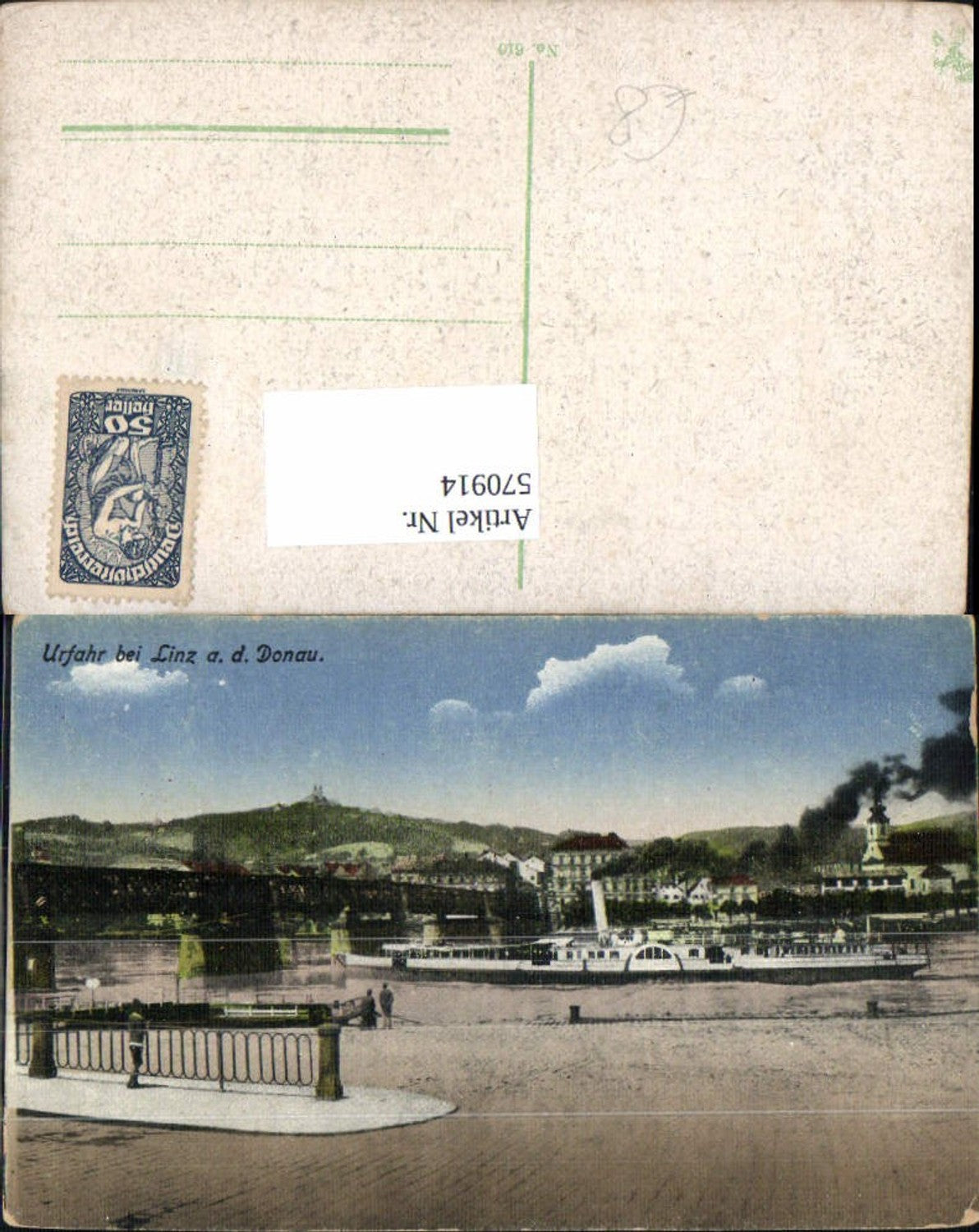 570914, Linz on the Danube, view of Urfahr, ship, steamer