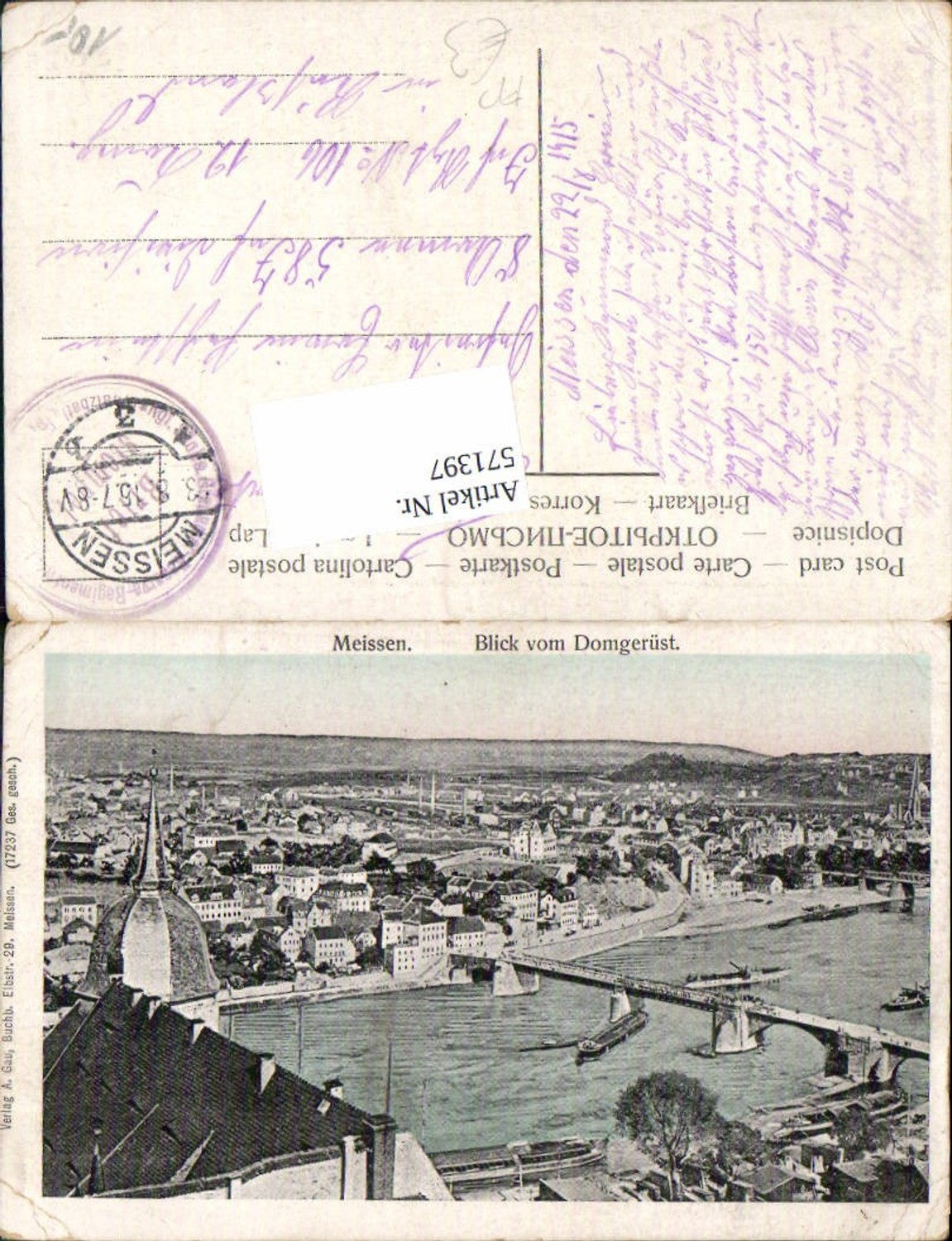 571397, Meissen View from Cathedral Scaffolding Field Post Grenadier Reserve Regiment