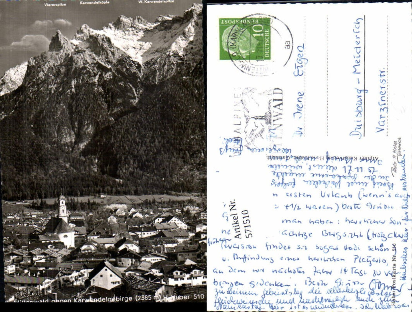 571510, Mittenwald opposite Karwendel Mountains, pub Hans Huber 510