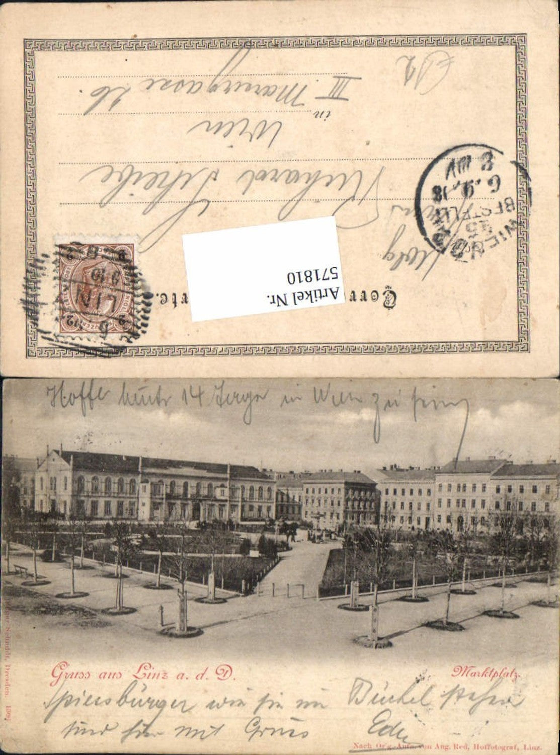 571810, Greetings from Linz on the Danube, Market Square 1899