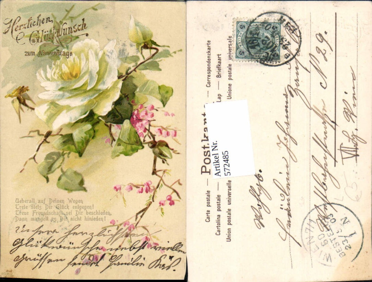 572485,Künstler AK Catharina Klein unsign. Namenstag Rose