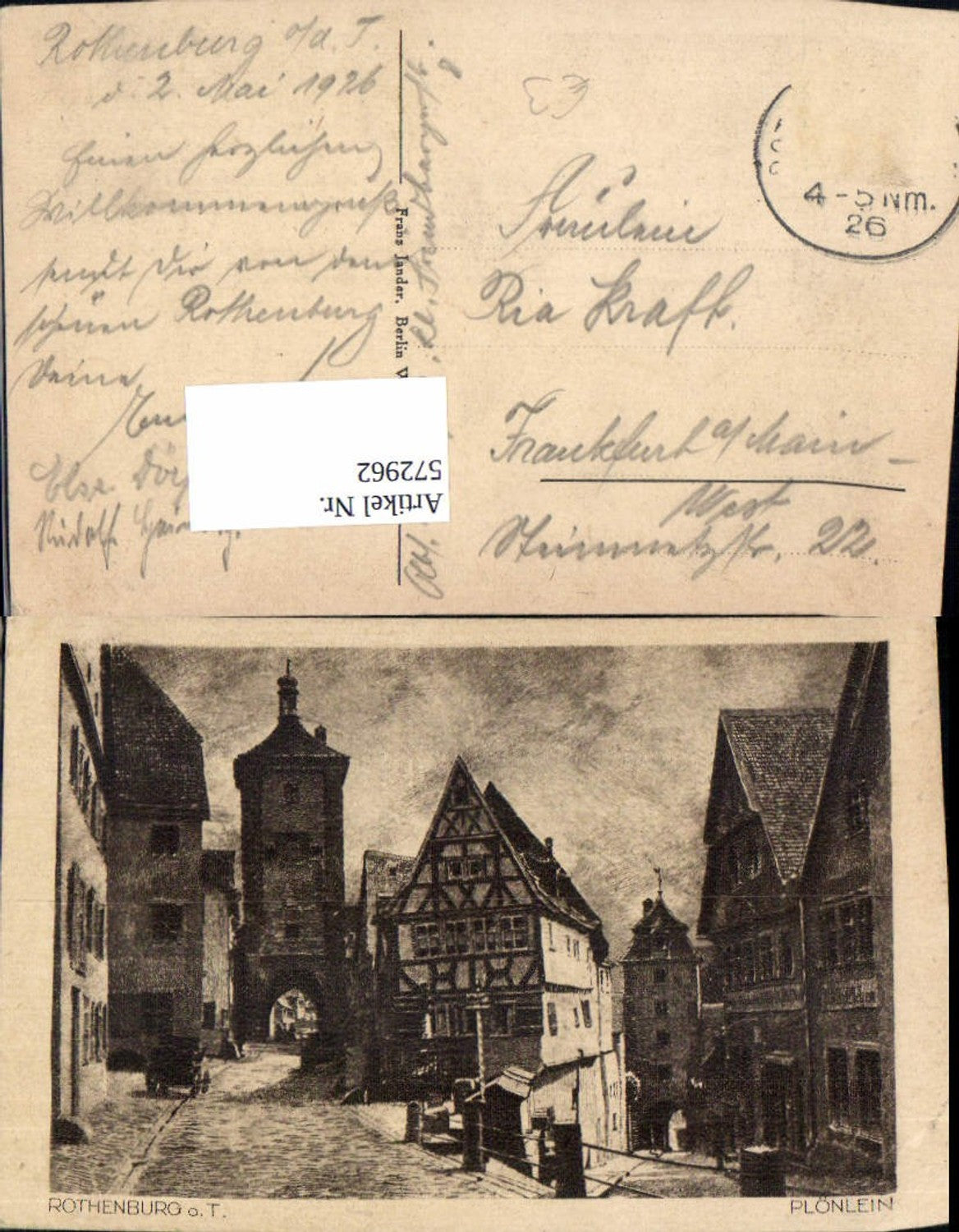 572962, Artist Ak Rothenburg ob der Tauber Plönlein
