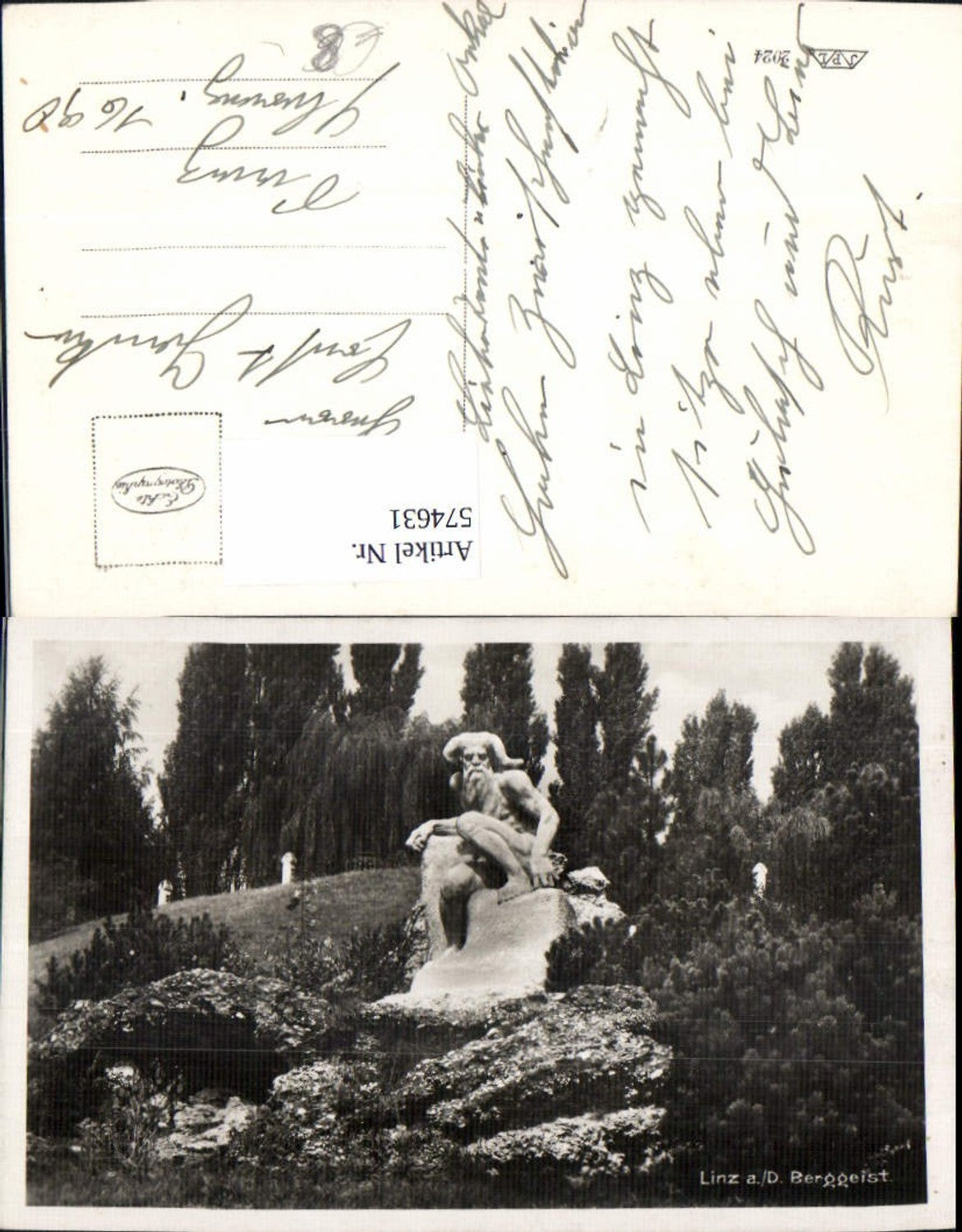 574631, Photo Ak Linz on the Danube Mountain Spirit Statue