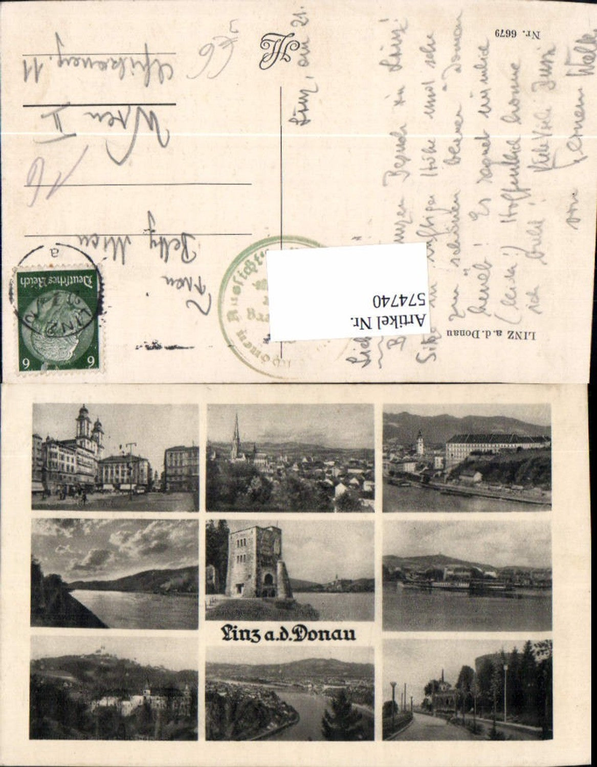 574740, Multi-image postcard Linz on the Danube views