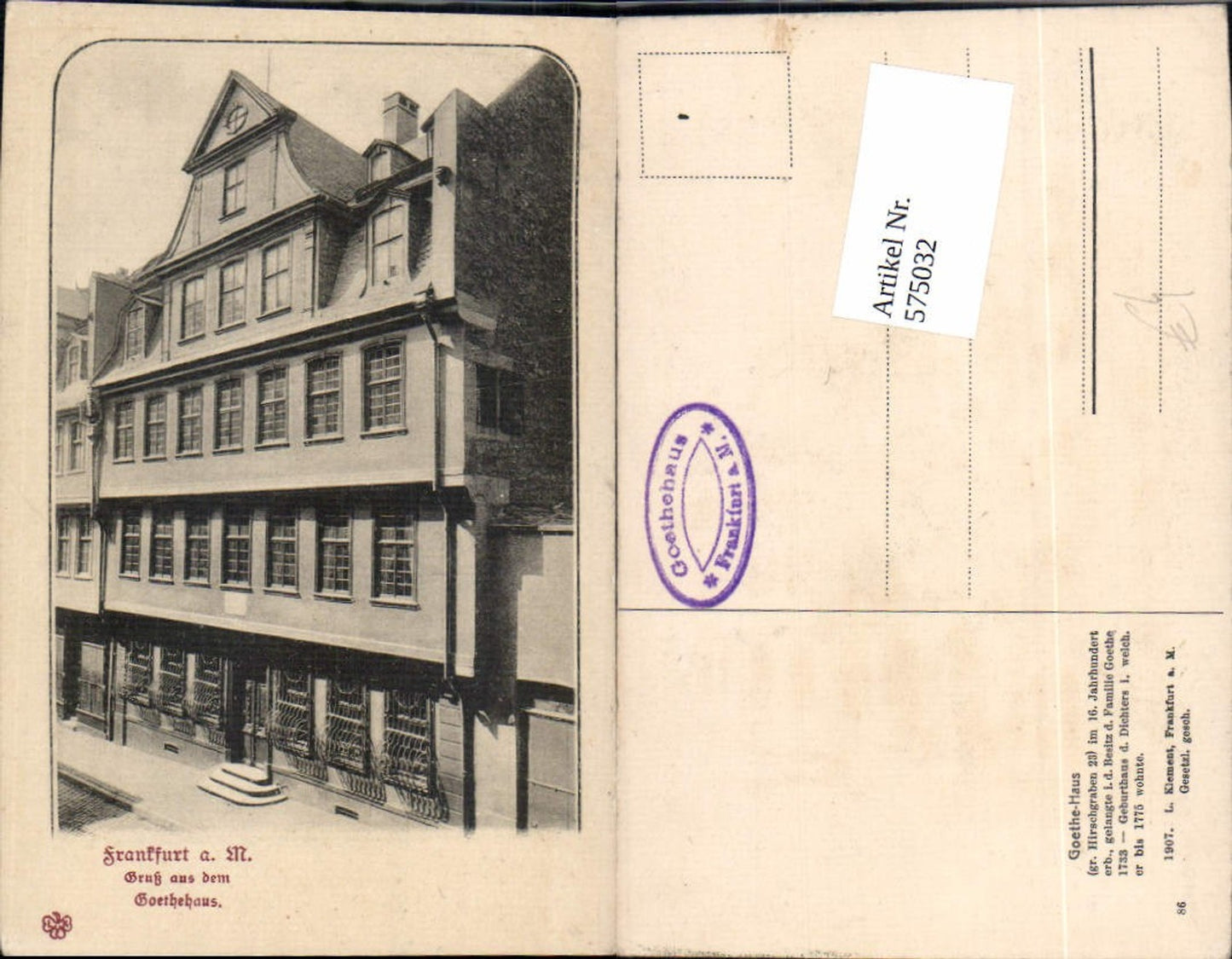 575032, Frankfurt a. Main Goethe House 