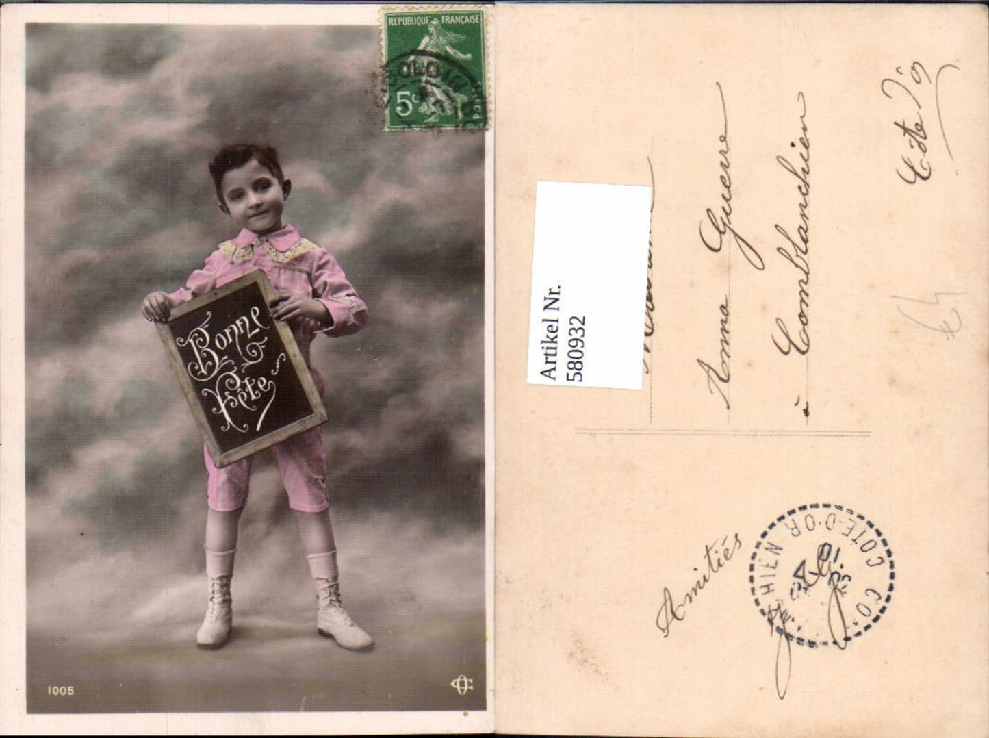 580932, Child Boy Sailor Suit Bonne Fete