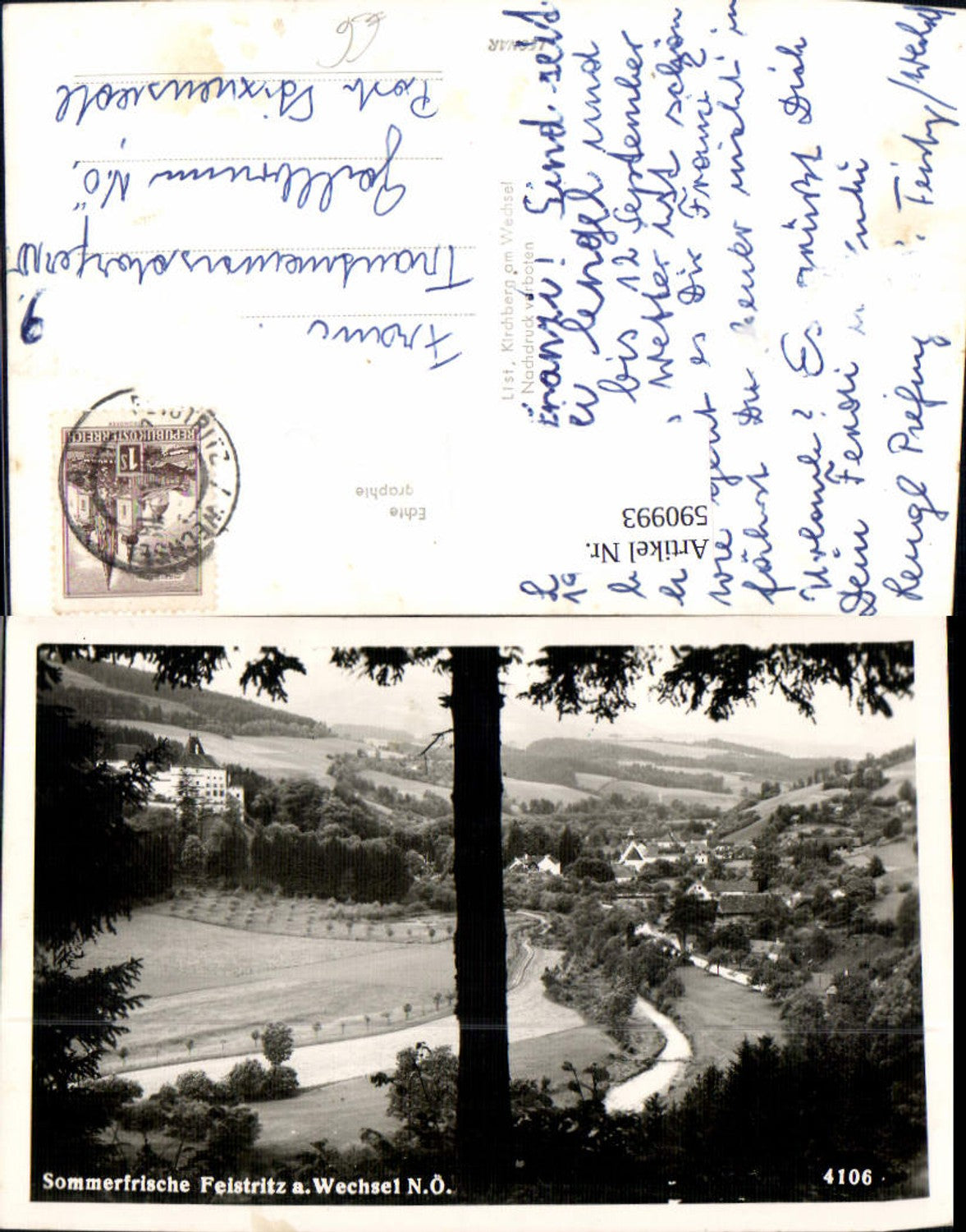 590993,Foto Ak Feistritz a. Wechsel Ansicht m. Burg