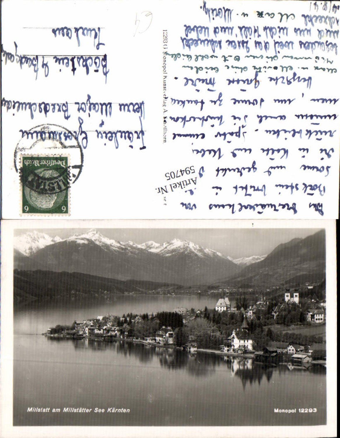 594705, Aerial photograph of Millstatt on Lake Millstatt