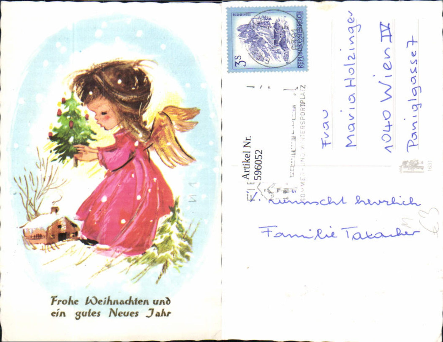 596052, Christmas Angel Christmas Tree House Winter Landscape
