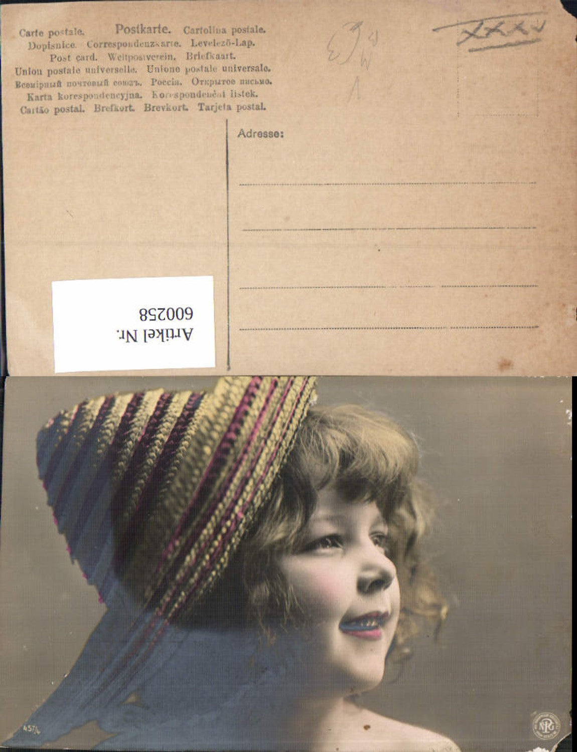 600258, Child girl with straw hat pub NPG 457/4