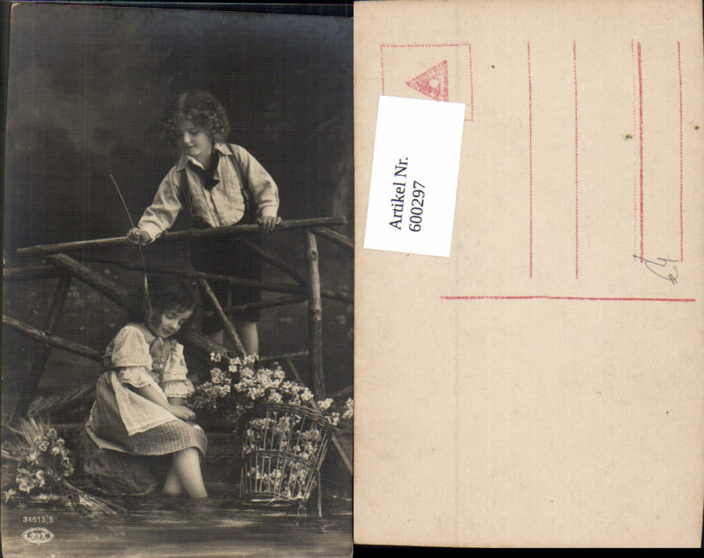 600297, Child Children Boy Girl Basket with flowers