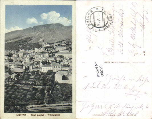 600729,Hercegovina Mostar Bosnia KK Milit. Post military mail