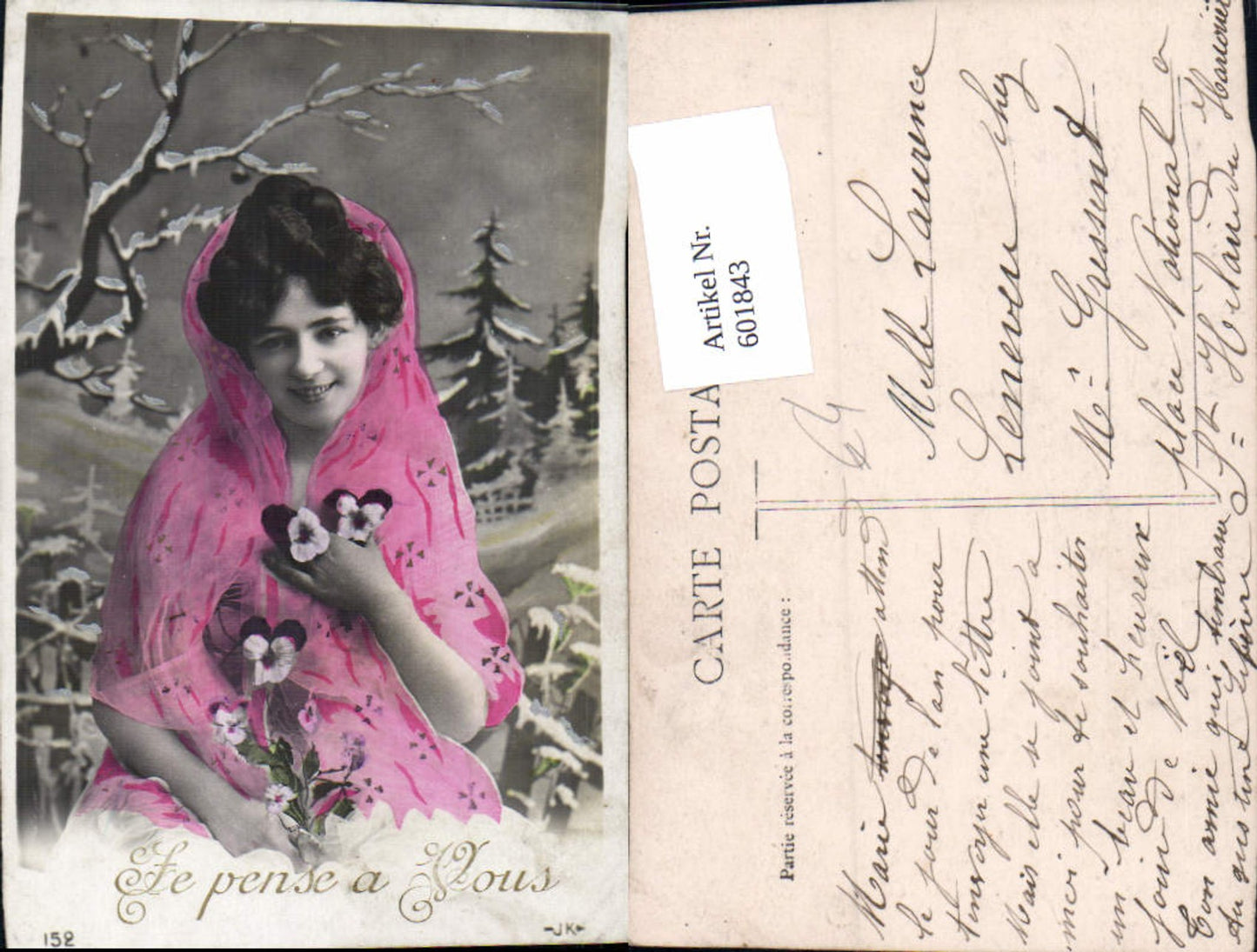 601843, Woman Veil Headscarf Pansy Flowers Le pense a Vous