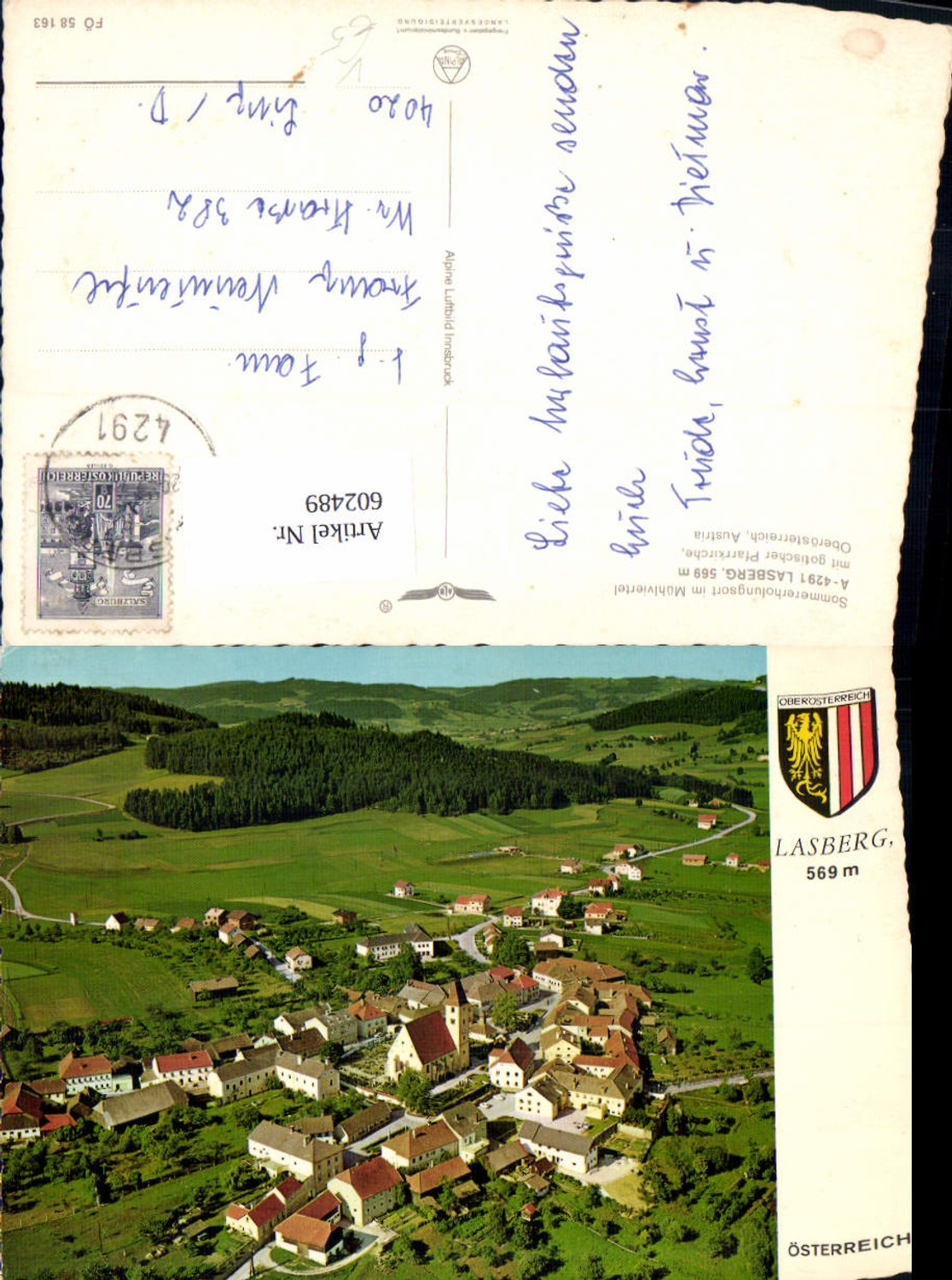 602489, Aerial view of Lasberg with parish church, Alpine aerial view FÖ 58163