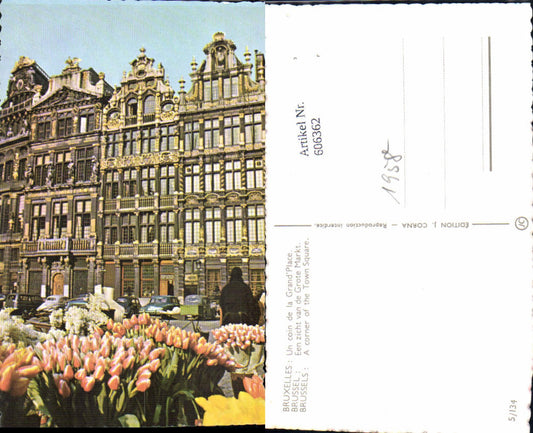 606362, Photo Ak Brussels Bruxelles Un coin de la Grand Place Town Square Tulips Flowers