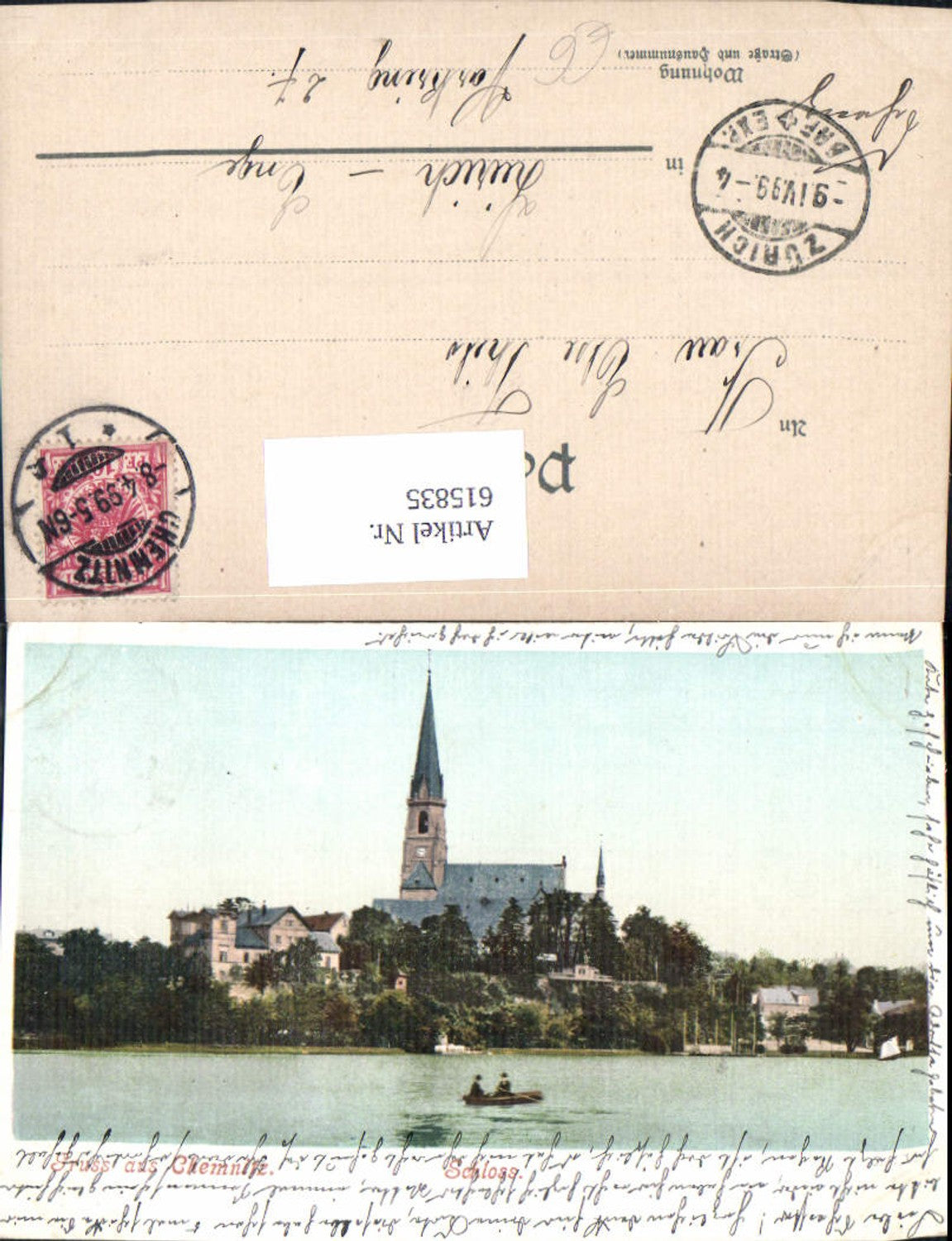 615835, Lithograph Chemnitz Castle Rowing Boat