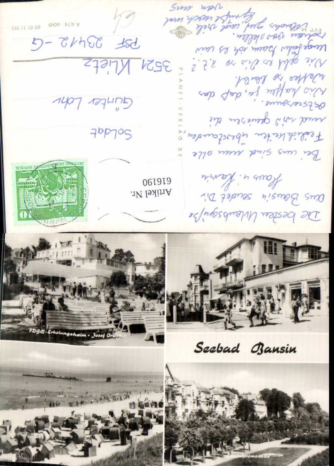 616190, Multi-image postcard Bansin Heringsdorf Usedom Seaside resort Beach life FDGB holiday home 