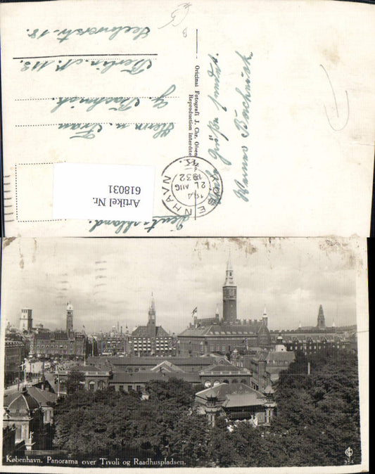618031,Copenhagen Kobenhavn Panorama over Tivoli and Raadhuspladsen Denmark