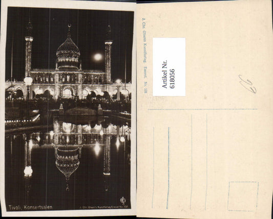 618056, Photo Ak Copenhagen Tivoli Concert Hall at night illuminated Denmark