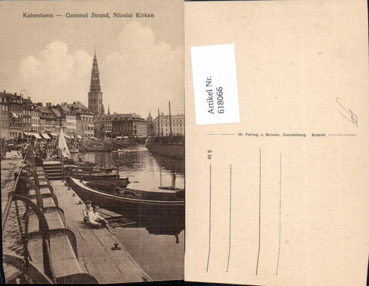 618066,Copenhagen Kobenhavn Gammel Strand Nicolai Kirken Harbor Boats Denmark