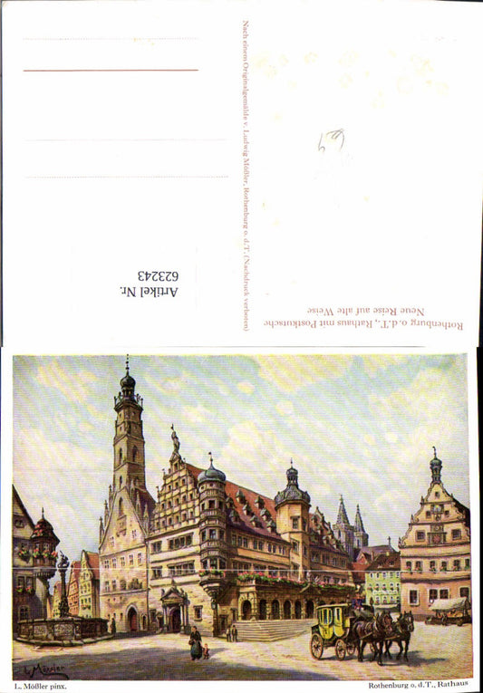 623243, Artist Ak L. Mößler Rothenburg ob der Tauber Town Hall with Stagecoach