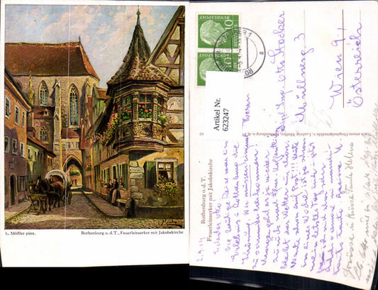 623247, Artist Ak L. Mößler Rothenburg ob der Tauber Feuerleinserker with St. James' Church oriel carriage