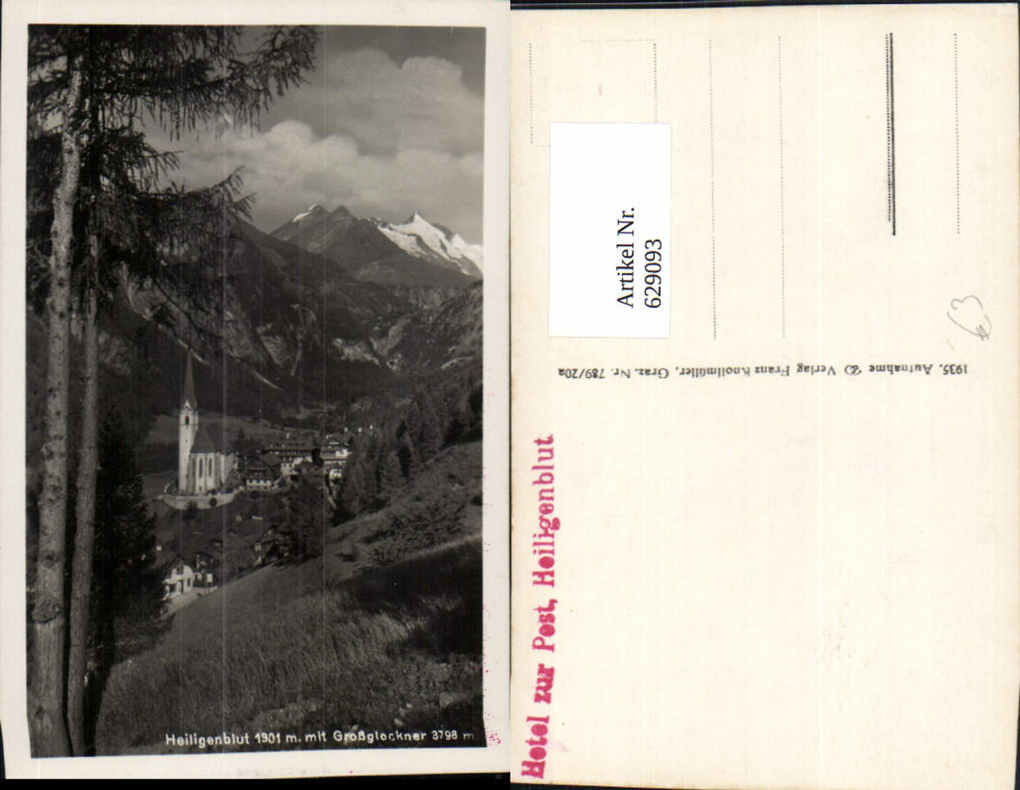 629093, Photo postcard of Heiligenblut am Großglockner, view with church