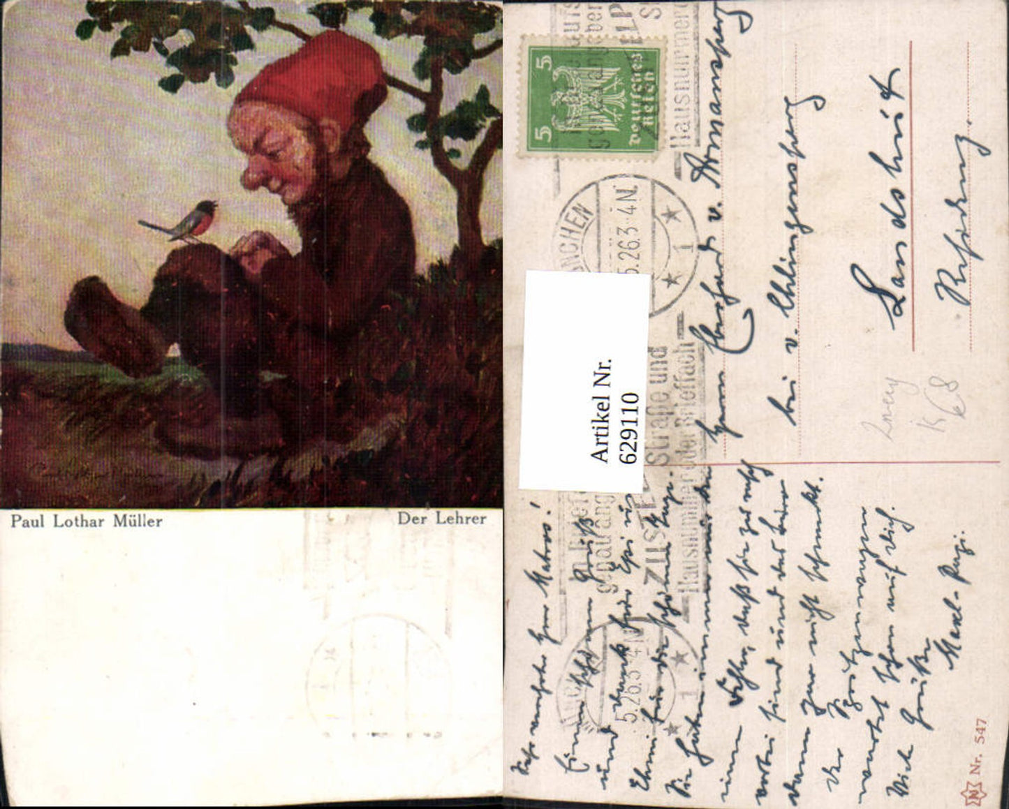 629110, Artist Ak Paul Lothar Müller The Teacher Dwarf with Bird