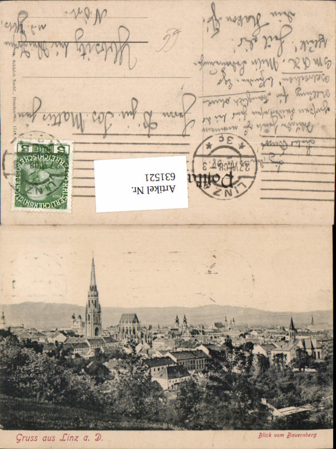 631521, Linz on the Danube, view from Bauernberg 1907