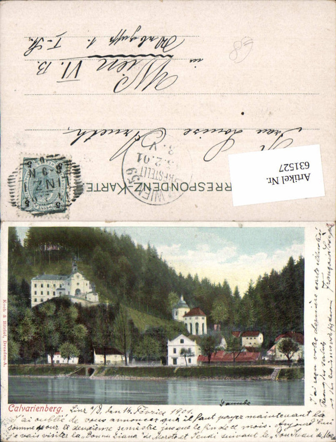 631527, Lithograph Linz on the Danube Calvarienberg 1901
