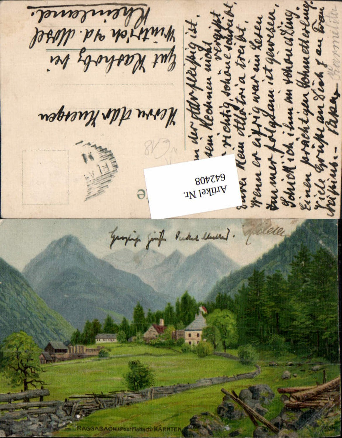 642408, rare artists AK Raggabach near Flattach, Carinthia, hand-painted
