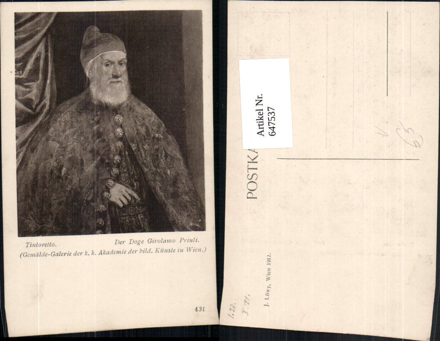 647537, Artist Ak Tintoretto The Doge Girolamo Priuli pub J. Löwy 431
