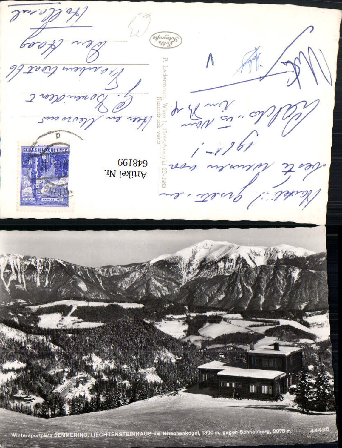 648199,Foto Ak Semmering Liechtensteinhaus a. Hirschenkogel Winteransicht